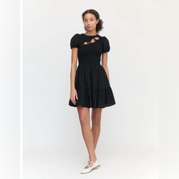 HILL HOUSE - The Gia Mini Nap Dress / Size Small / Black Tonal Seersucker - Picture 1 of 6